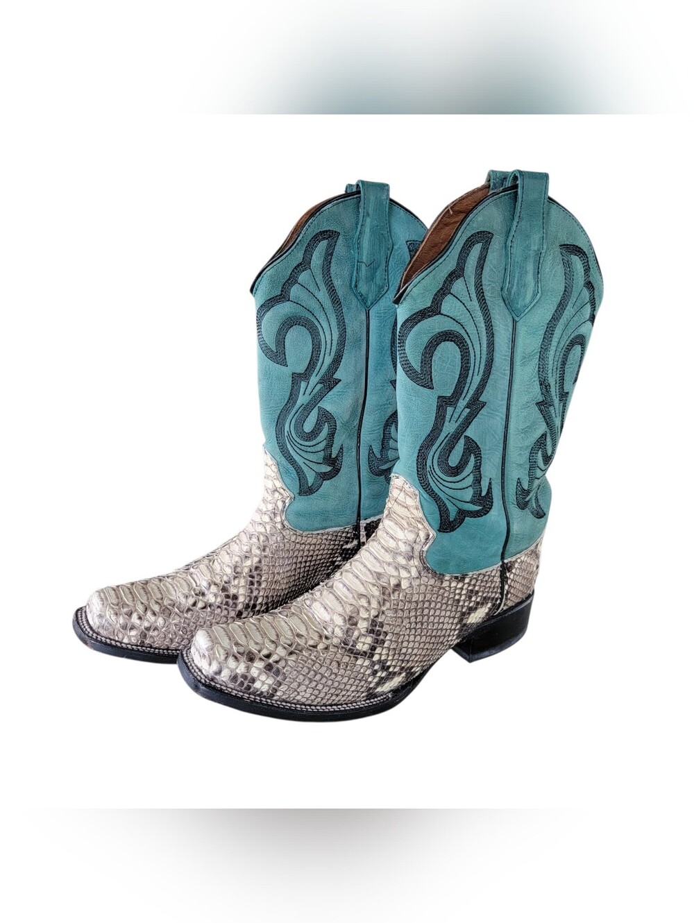 Circle G Ladies Python Snake & Turquoise Square Toe Boot